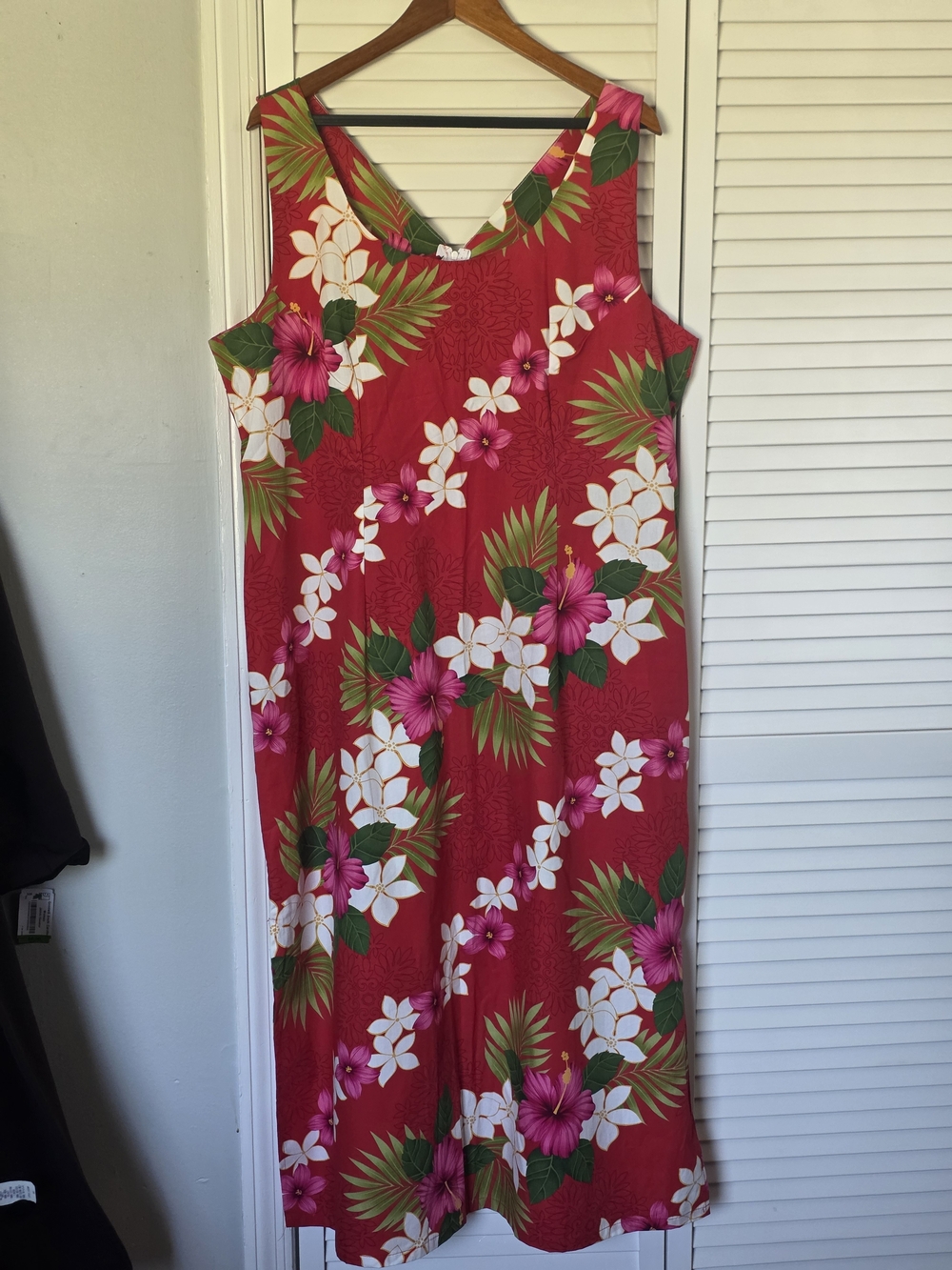 Vintage TY Made in Hawaii Floral Maxi Dress 3XL Red Cotton Hibiscus Muumuu